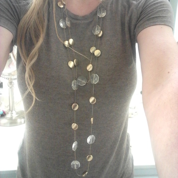Super Long Gold and Clear Bead Fashion Necklace - Picture 2 of 8